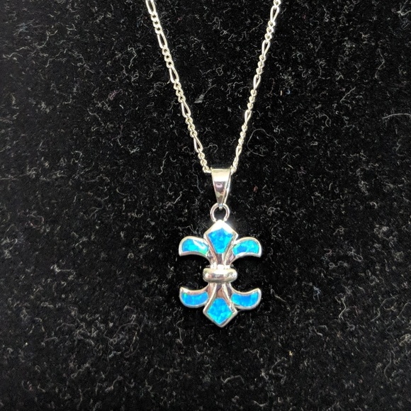 Silver Butterfly Jewelry - Marine opal fleur de lis pendant